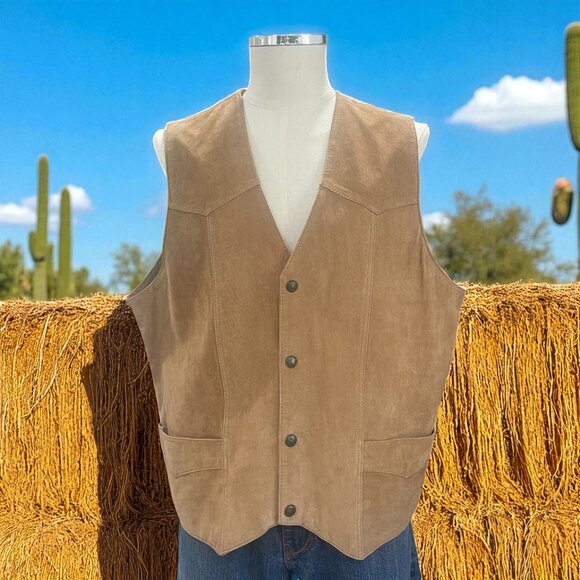 Cripple Creek Suede Leather Vest Western Cowboy Rodeo Ranch Wear Festival XL Tan - Picture 1 of 9